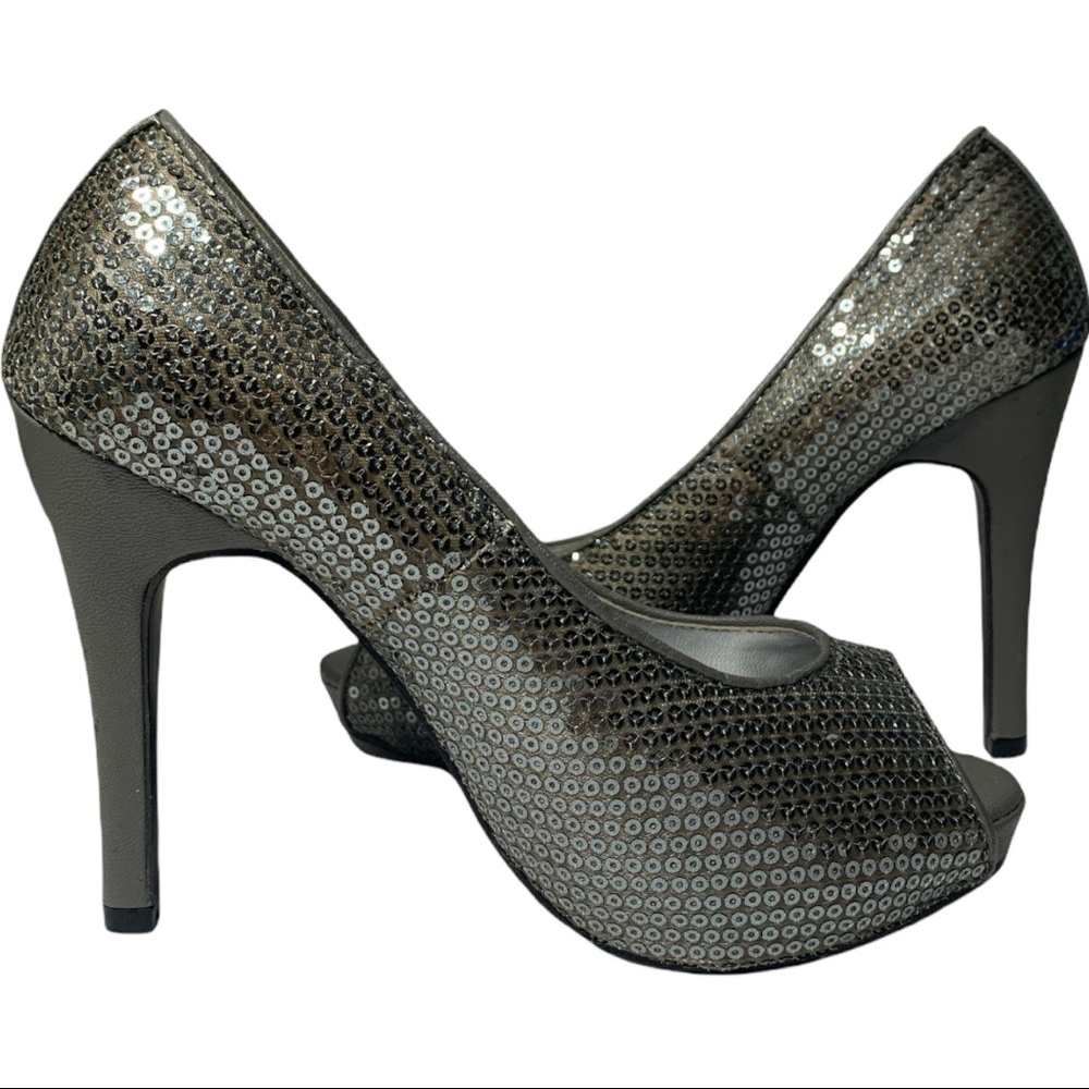 Bizz Girl Grey  Sequin  stiletto Open toe